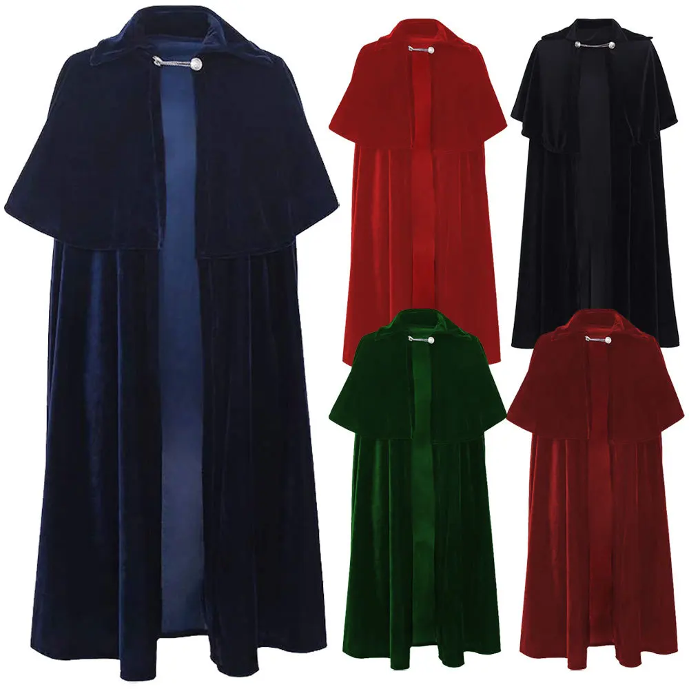 

Medieval Vintage Fur Collar Cape Larp Virgin Halloween Unisex Five-Color Gothic Canary Velvet Cape Cos play Costume Hooded Cloak