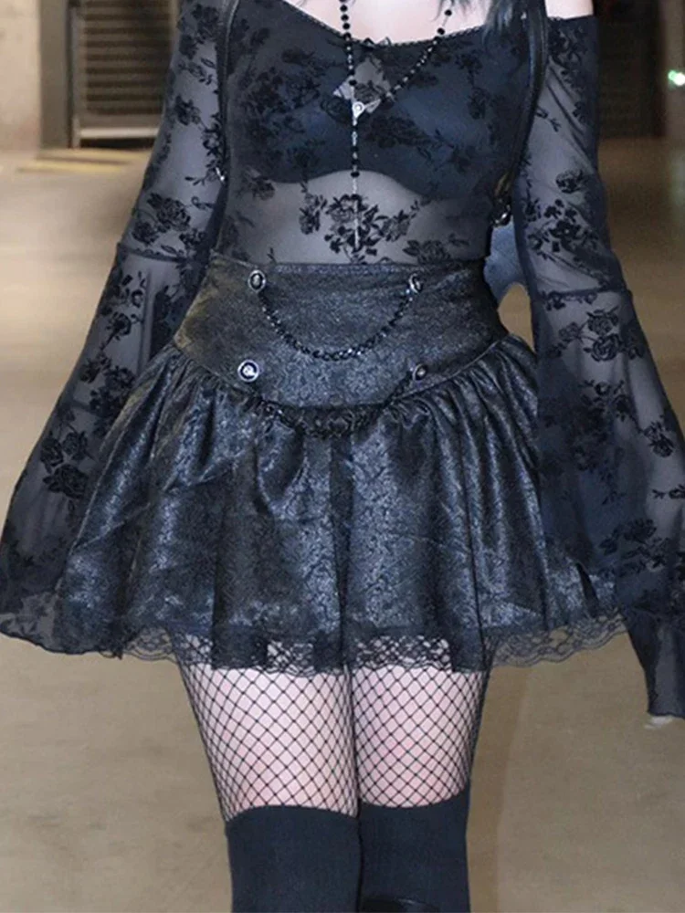 Retro Mall Gothic Lolita Skirt Women Fairycore Grunge Sexy Lace Trim Chain High Waist Gauze Skirt Emo Alternative A-line Skirts
Retro Mall Gothic Lolita Skirt Women Fairycore Grunge Sexy Lace Trim Chain High Waist Gauze Skirt Emo Alternative A-line Skirts
