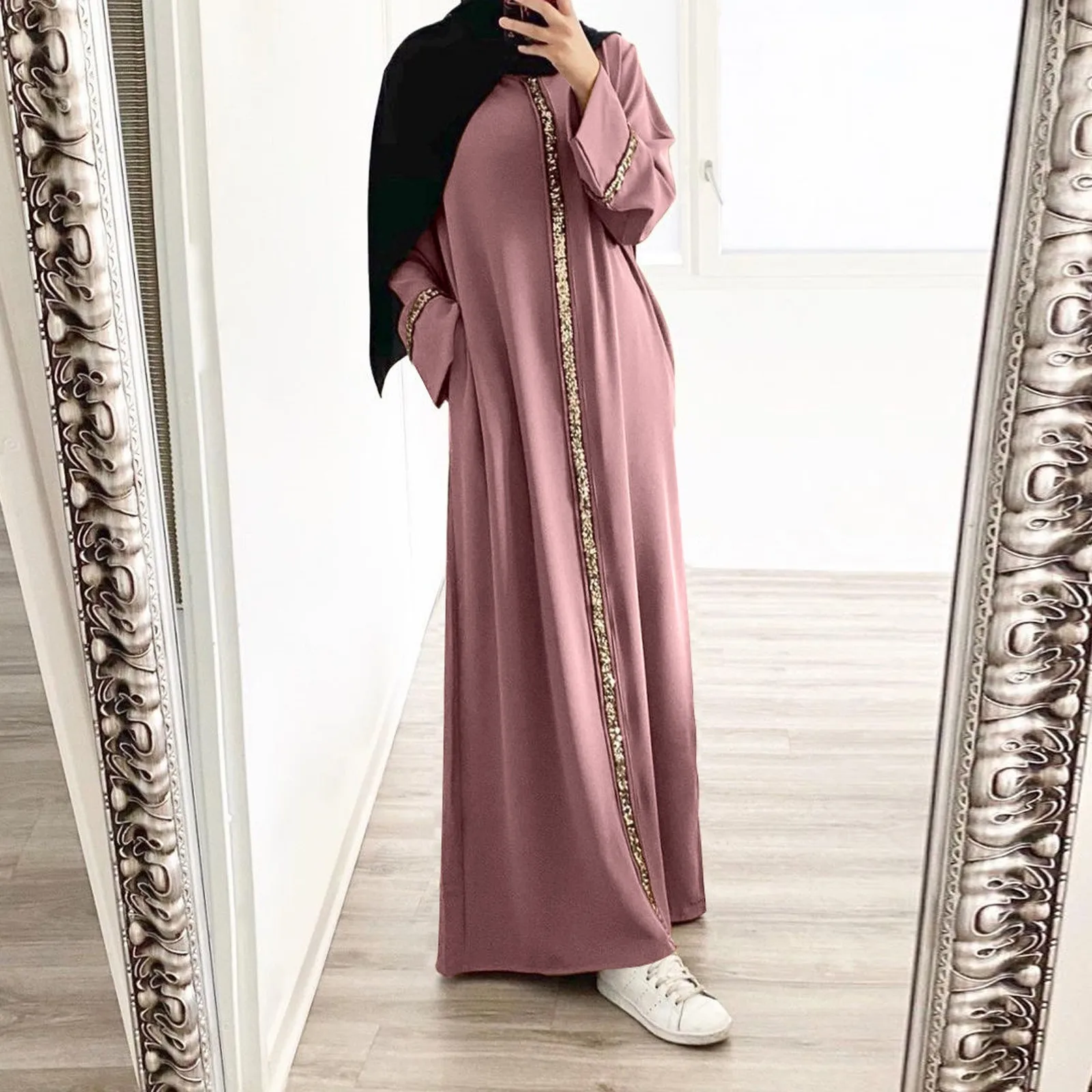 

Женское мусульманское длинное платье, кафтан с блестками, халат, Малайзия, Дубай, арабский, мусульманский, абайя, мусульманская одежда, кафтан, элегантные платья макси со вставками