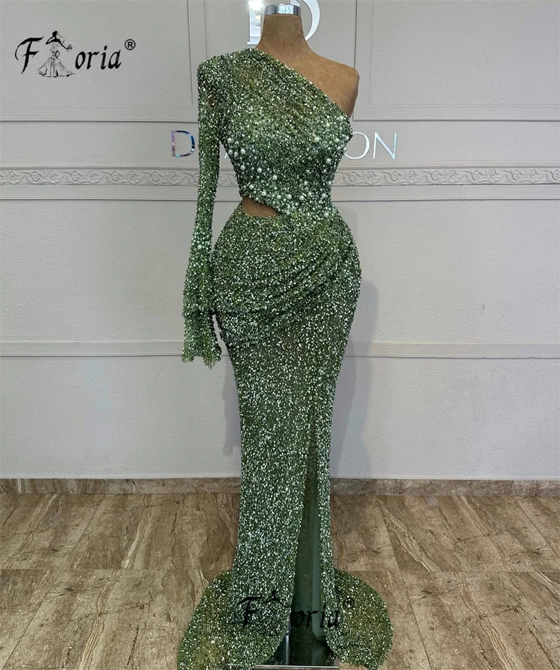 Stunning Sequin Crystal Dubai Evening Dresses Green Pearls Slit Mermaid Prom Dress Wedding Party Gowns robe femme elegante 2024
Stunning Sequin Crystal Dubai Evening Dresses Green Pearls Slit Mermaid Prom Dress Wedding Party Gowns robe femme elegante 2024