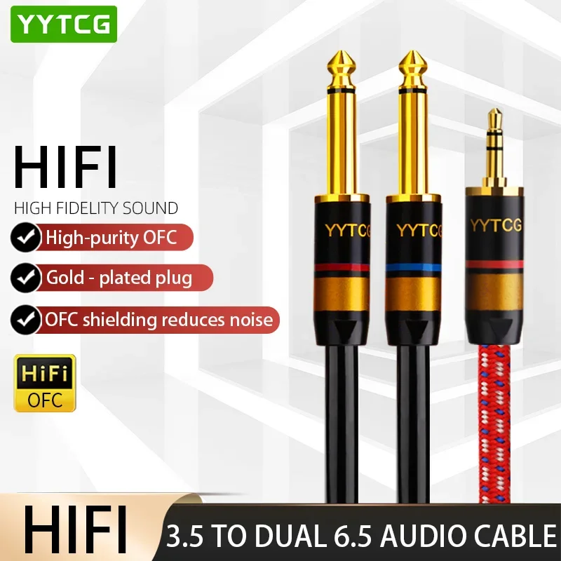 

YYTCG Audio Cable 3.5mm to Double 6.35mm Aux Cable Speakers Aux Cables Converters mono 6.5 Jack to 3.5 Male For Iphone Ipod