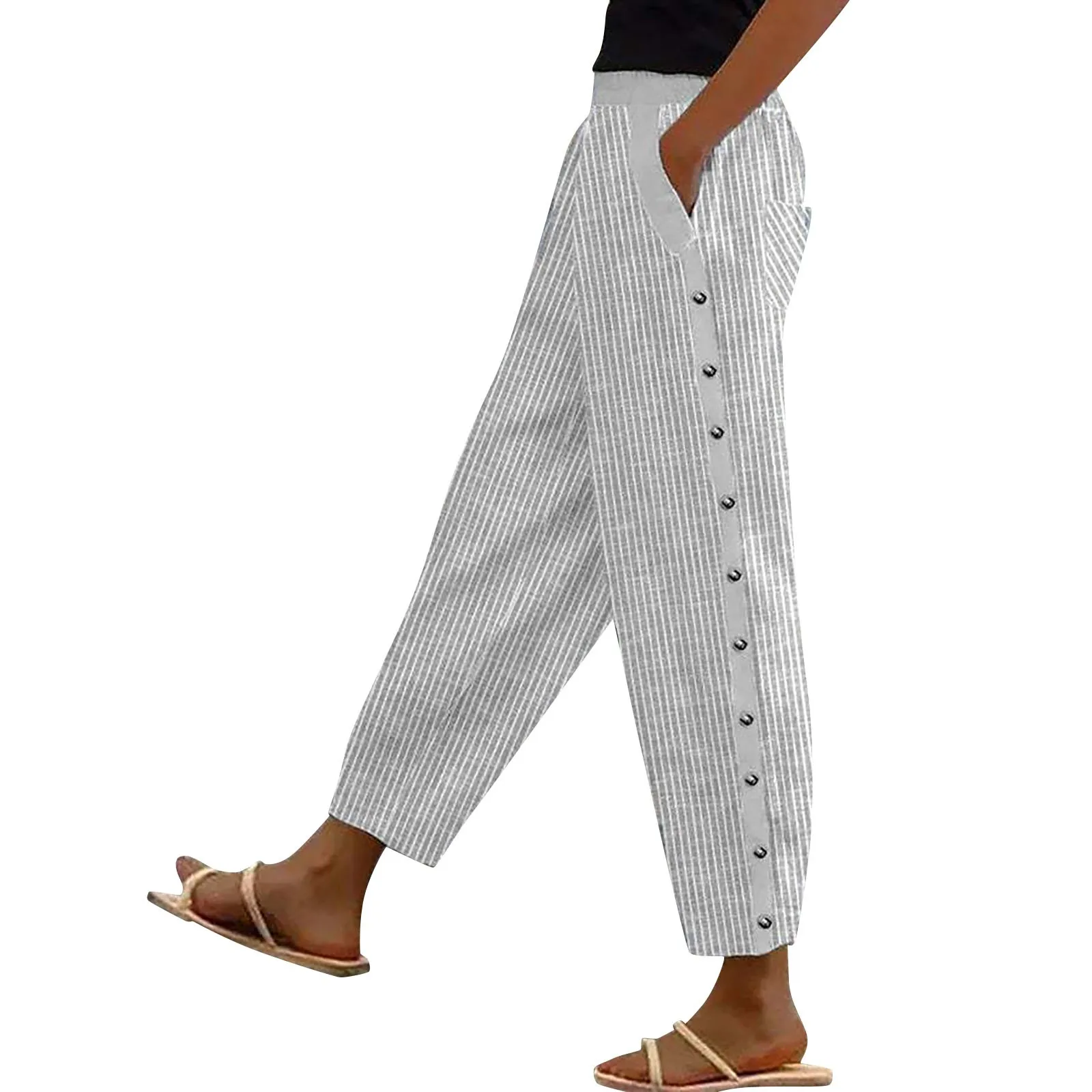 

Women's Summer High Waisted Pants Casual Trouser Slacks With Pockets Stripe Printed Trousers ensembles pantalons ropa mujer