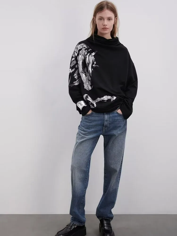 Осень/Зима 2023, новинка, женский стенд для одежды up воротник, универсальный свободный плиссированный яркий Асимметричный свитер с длинным рукавом и принтом животных
Осень/Зима 2023, новинка, женский стенд для одежды up воротник, универсальный свободный плиссированный яркий Асимметричный свитер с длинным рукавом и принтом животных