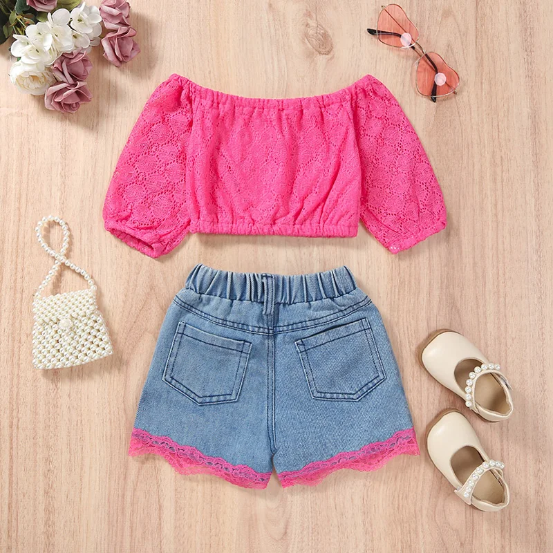 

Toddler Girls Clothes 1T 2T 3T 4T 5T Baby Floral Embroidery Crop Tops Denim Shorts Set KIds Summer Outfits