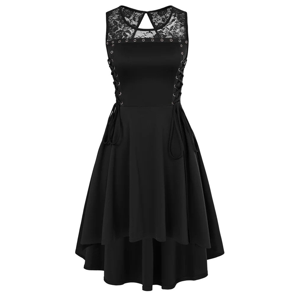 SD Women Gothic Lace Patchwork Dress Sleeveless Crew Neck High-Lo A-Line Dress With Pockets Cocktails Party Dresses
SD Women Gothic Lace Patchwork Dress Sleeveless Crew Neck High-Lo A-Line Dress With Pockets Cocktails Party Dresses