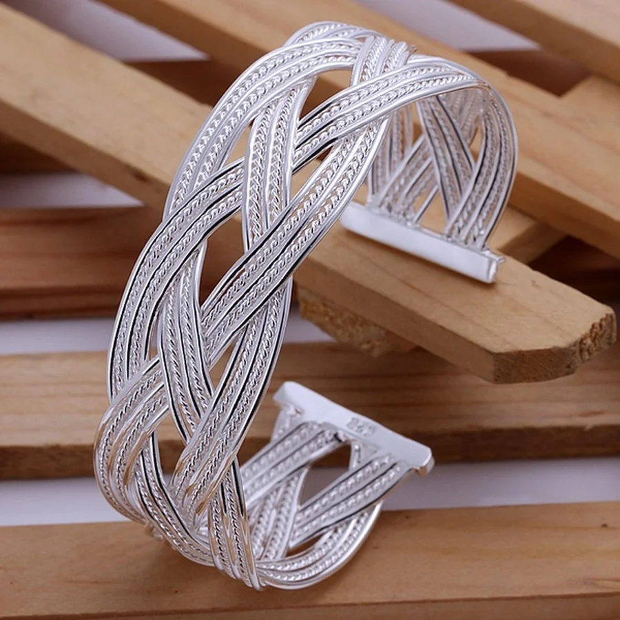Wedding women lady 925 sterling silver open Bangle fashion jewelry exquisite temperament retro trumpets braided bracelet
Wedding women lady 925 sterling silver open Bangle fashion jewelry exquisite temperament retro trumpets braided bracelet