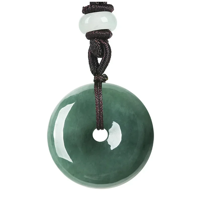 

Burmese Jade Donut Pendant Carved Amulet Vintage Green Jadeite Jewelry Natural Amulets Fashion Stone Gift Necklace Emerald