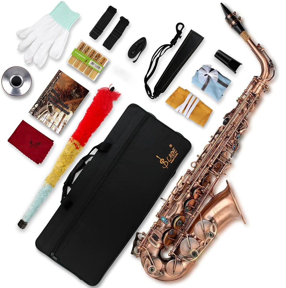 

SLADE Saxophone Eb Alto Saxophone Red Antique for Beginners Adults Sax with Cleanning Cloth Reed Strap Glove Accessories