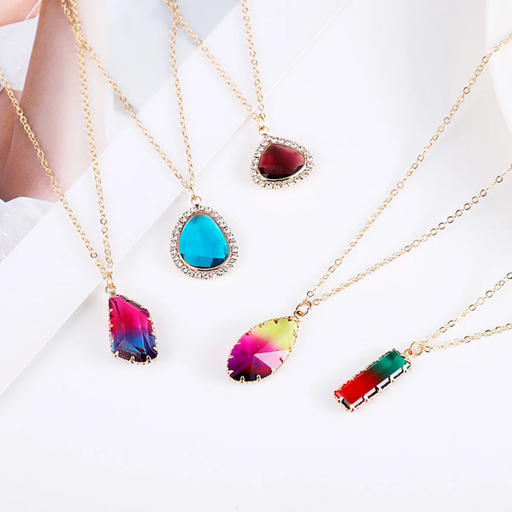 Gradient Colorful Glass Crystal Necklace Gift for Women Chain Style Geometric Drop Necklace Fashion Mother's Day Jewelry
Gradient Colorful Glass Crystal Necklace Gift for Women Chain Style Geometric Drop Necklace Fashion Mother's Day Jewelry