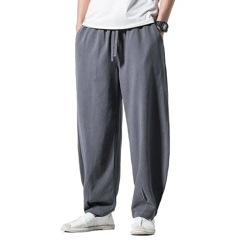 

2024 Summer Men Cotton Linen Pants Casual Loose Long Pants Wide Leg Trousers Male Chinese Style Baggy Pants Big Size M-6XL 7XL