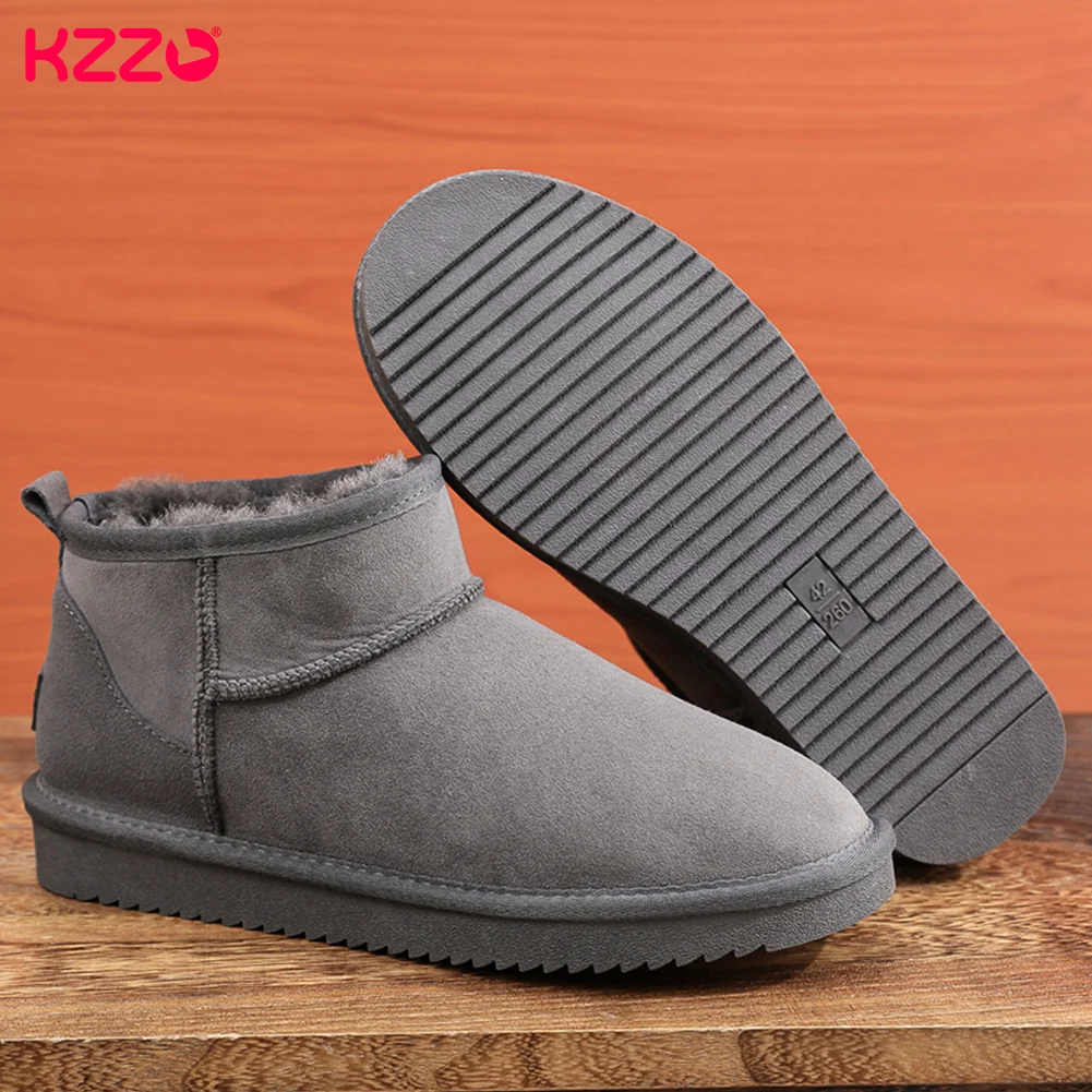 

KZZO Australia Ultra Mini Ankle Sheepskin Leather Snow Boots Men Natural Sheep Wool Fur Lined Short Casual Winter Warm Shoes