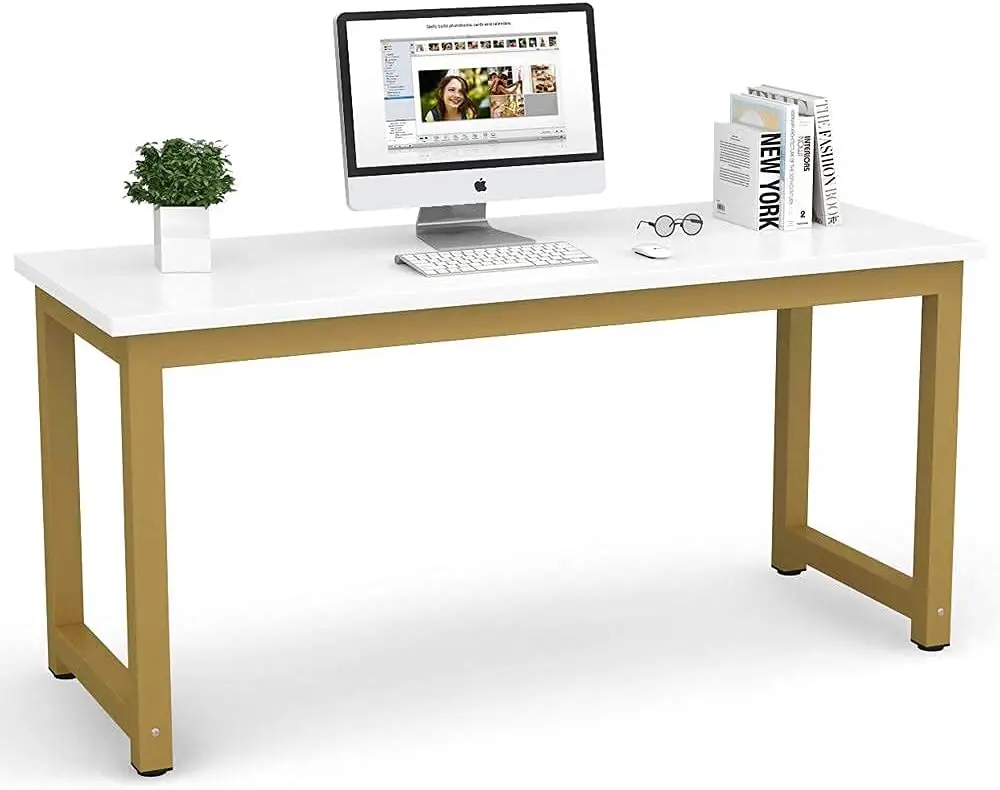 

Tribesigns Computer Desk, 63 inch Large Office Desk, Study Writing Table for Home Office, Easy Assemble, White Gold