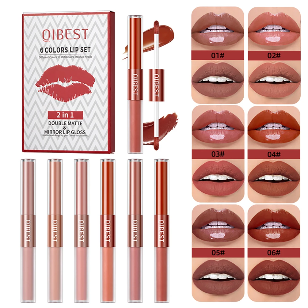 

Double-head Matte Liquid Lipstick Eyeshadow Contour Blush Pigment Mirror Lipgloss Moisture Lipstick Sets 6 Colors Lips Makeup