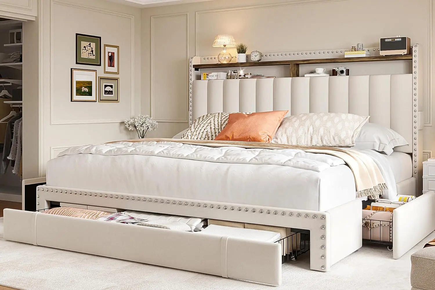 Bed Frame with Drawers, Upholstered Bed Frame, Bed Frame with Headboard/Storage, No-Noise, Easy Assembly
Bed Frame with Drawers, Upholstered Bed Frame, Bed Frame with Headboard/Storage, No-Noise, Easy Assembly