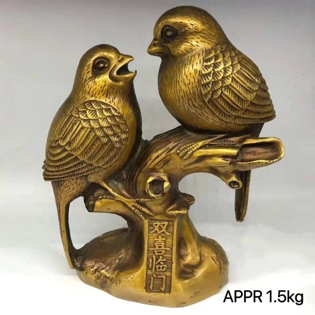 

Old Brass Antique for Collection Chinese Qing Dynasty GOOD THINGS COME IN PAIRS Magpie Ornament Home Decor Lucky Feng Shui Gifts
