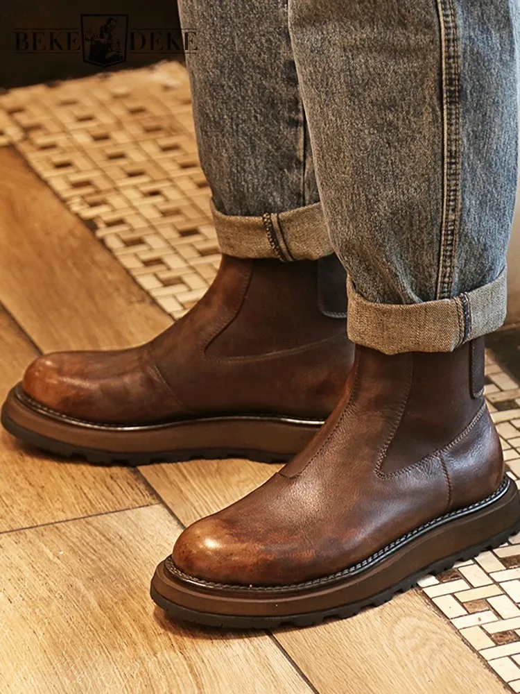 Vintage Men Thick Platform High Top Business Work Safety Shoes Genuine Leather Chelsea Boots New Round Toe Slip On Ankle Boots
Vintage Men Thick Platform High Top Business Work Safety Shoes Genuine Leather Chelsea Boots New Round Toe Slip On Ankle Boots