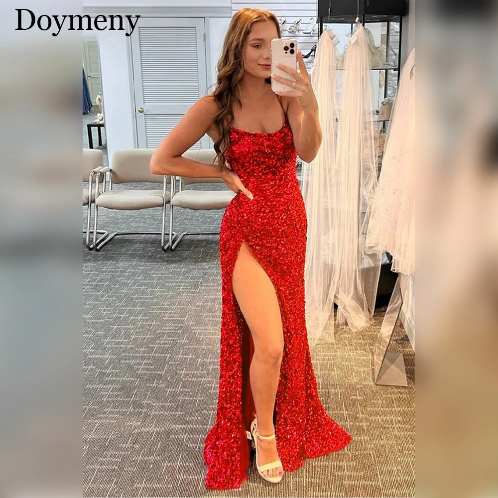 

Doymeny Evening Dresses Cocktail Dresses Front Slit Scoop Neck Dinner Party Dress Holiday Dress Sparkling Vestidos De Coquetel