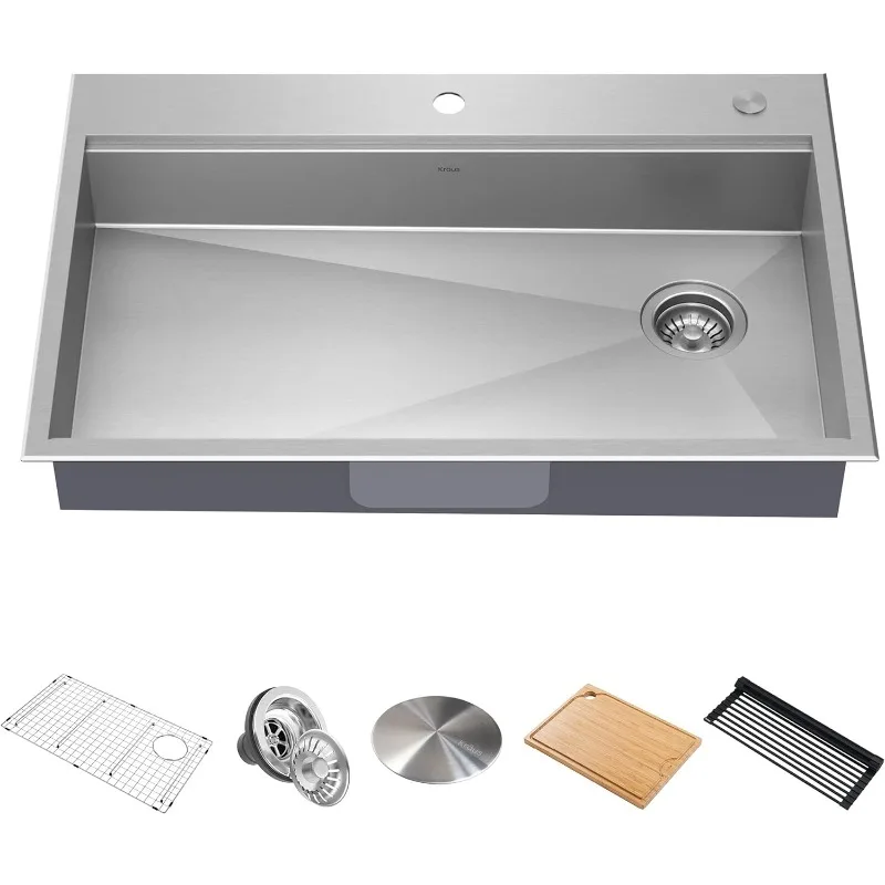 

Kraus KWT310-33/5.5 Kore ADA Workstation 33-inch Drop-In Topmount 16 Gauge Stainless Steel Single Bowl Kitchen Sink