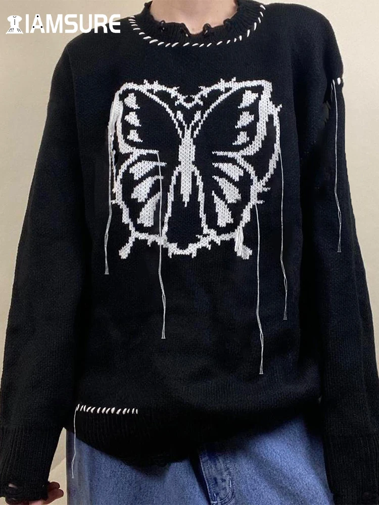 IAMSURE Streetwear Printed Butterfly Knitted Sweaters Preppy Style Loose O-Neck Long Sleeve Pullovers Women 2023 Autumn Winter
IAMSURE Streetwear Printed Butterfly Knitted Sweaters Preppy Style Loose O-Neck Long Sleeve Pullovers Women 2023 Autumn Winter