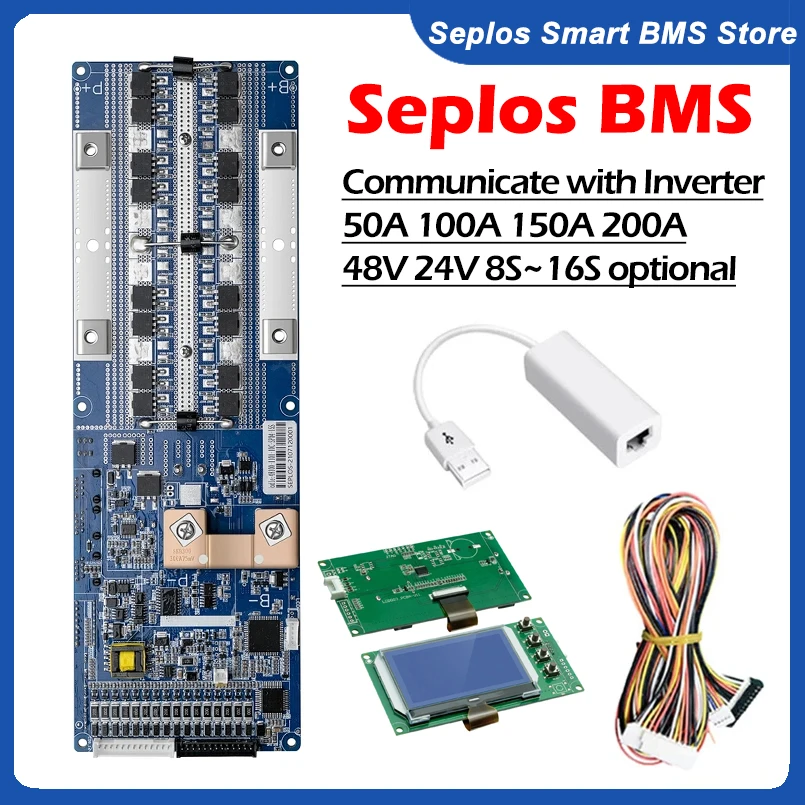 

Seplos Lifepo4 BMS 8S 13S 14S 15S 16S 50A 100A 150A 200A Smart 48V CAN/RS485 Board Bluetooth LiFePO4 Communicate to Inverter 10E