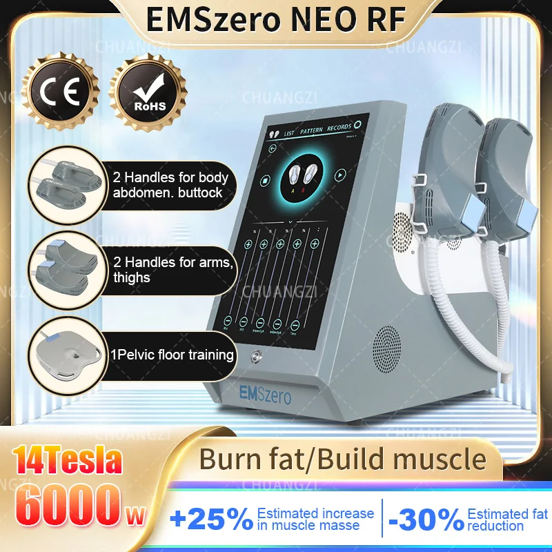 

Emszero Neo Body Sculpting Hiemt EMSlim Machine 14 Tesla Muscle Build 4 Handle RF And EMS Pelvic Stimulation Pad Optional