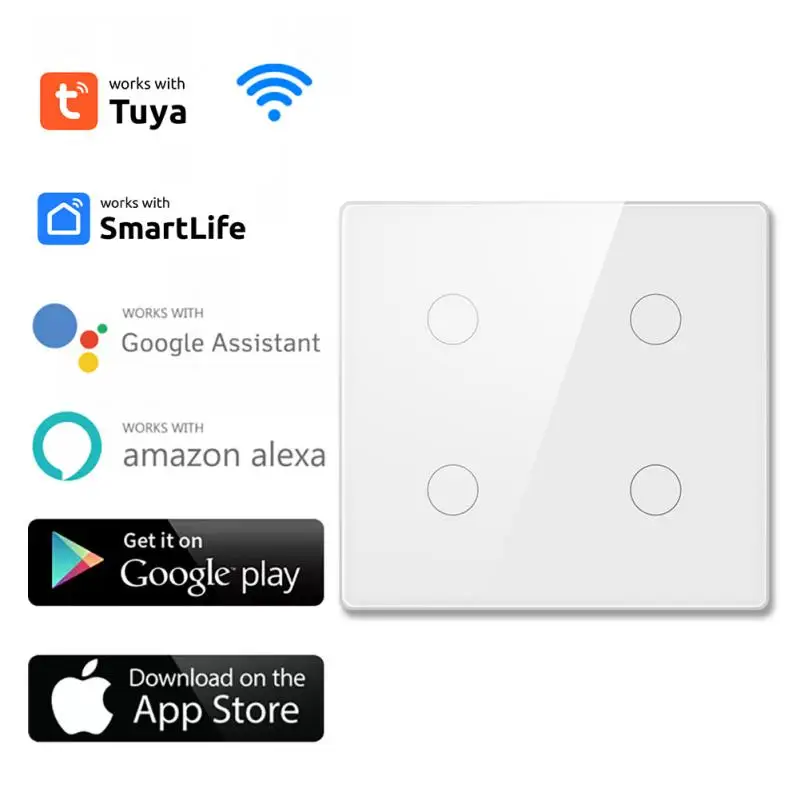 

Tuya Brazil 4X4 WiFi Light Wall Switch,Touch Panel Sensor Smart Interruptor 4/6 Gang ,Work with Alexa, Google Home