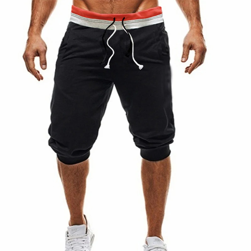 

New Men's Drawstring Summer Jogger Shorts Casual Fitness Double Rope Cropped Trousers Street Fashion Homme Track Pants