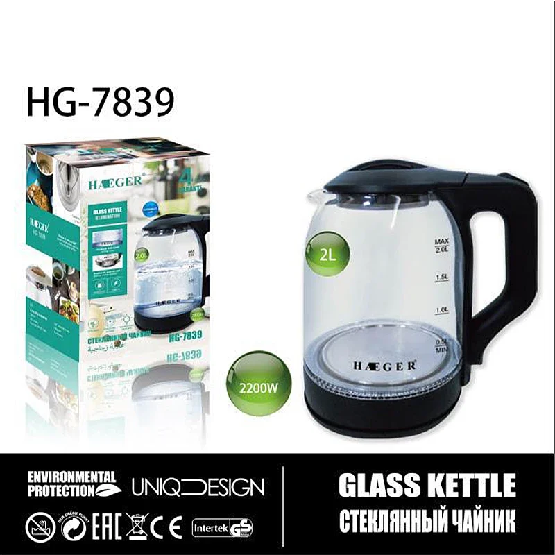 

Electric Kettle Glass 2L Water Bottl Electric Water Heater 2200W Smart Kettle Electric Teapots For Home Cup Thermos for tea