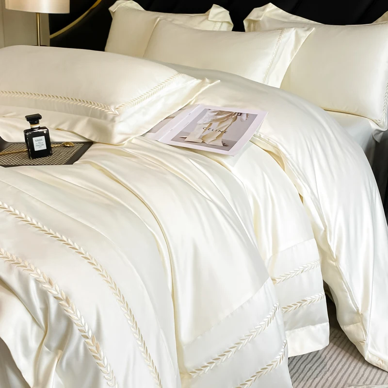 Summer Solid Color Ice Silk Luxury Embroidery Bedding Set Soft Silky Duvet Cover Flat/Fitted Bed Sheet Set With Pillowcases 4Pcs
Summer Solid Color Ice Silk Luxury Embroidery Bedding Set Soft Silky Duvet Cover Flat/Fitted Bed Sheet Set With Pillowcases 4Pcs