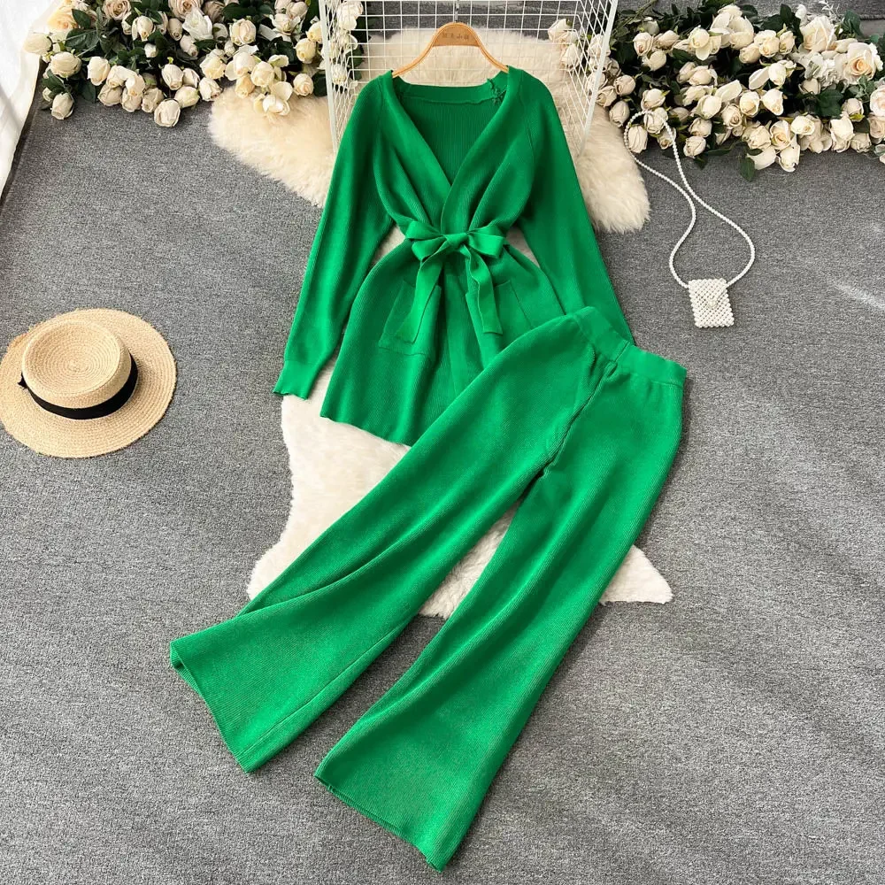 Winter Women Two Pieces Suits Casual Long Sleeve Knitted Cardigan Coat+Wide Leg Pant Female Loose Sweater Matching Set Outwear 
Winter Women Two Pieces Suits Casual Long Sleeve Knitted Cardigan Coat+Wide Leg Pant Female Loose Sweater Matching Set Outwear