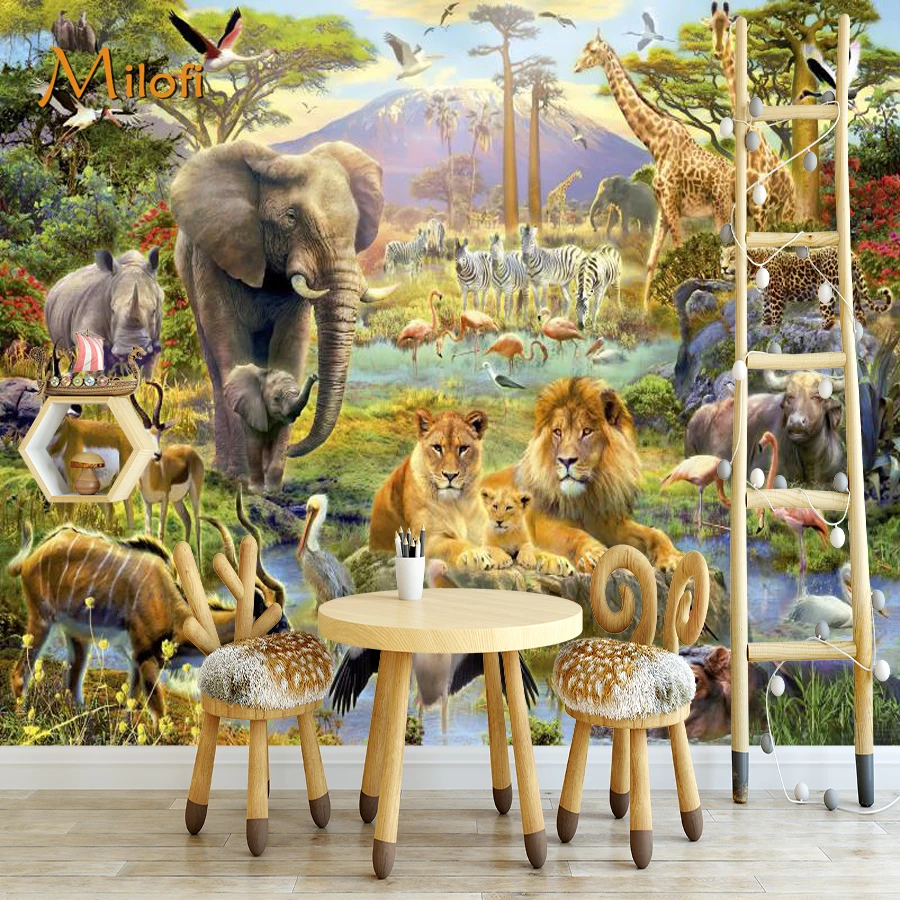 

Customize Any Size Self Adhesive Tropical Animal Wallpaper Mural Background Wall 3d Forest Wall Sticker Decoration