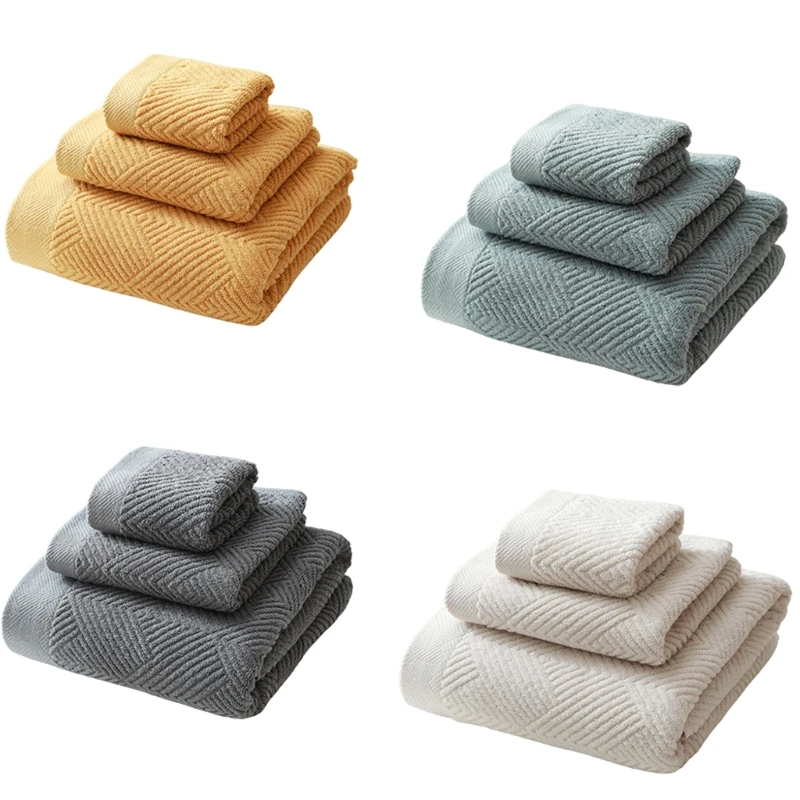 

New 3pcs Cotton Bath Towel Solid Color Face Towels Jacquard Absorbent Quick Dry Washcloth Bathroom Shower Beach Blanket