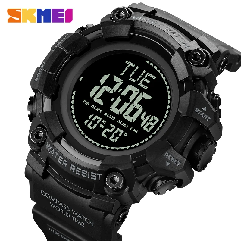 

SKMEI 2037 50M Waterproof Back Light Digital Wristwatch reloj hombre World Time Compass Countdown Sport Watches Mens