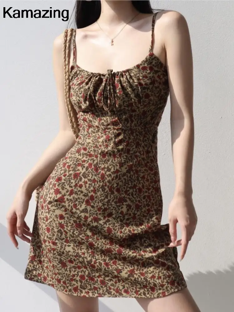 Summer Floral Print Spaghetti Strap Dress Women Casual Lace-up Backless Beach Holiday Vestidos Female Vintage Sleeveless Clothes
Summer Floral Print Spaghetti Strap Dress Women Casual Lace-up Backless Beach Holiday Vestidos Female Vintage Sleeveless Clothes