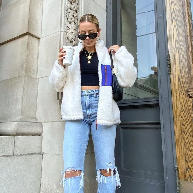 Warm Fashion Collision Color Lambswool Jacket Female Ins Zipper Long Sleeve Colorful Collar Loose Jacket
Warm Fashion Collision Color Lambswool Jacket Female Ins Zipper Long Sleeve Colorful Collar Loose Jacket