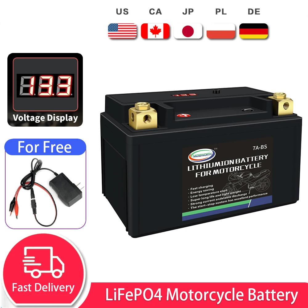 

7A-BS 12V LiFePO4 Motorcycle Battery with Charger Jump Starter Lithium Iron Phosphate Built in BMS for ATV UTV Fast Dilivery