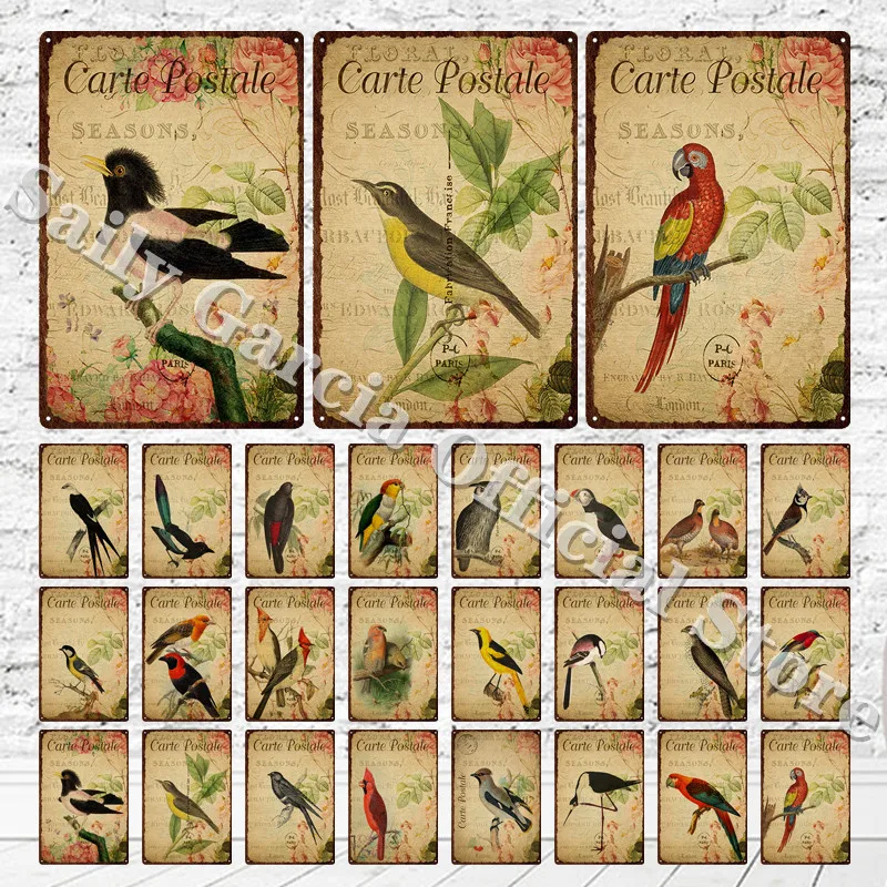 

Vintage Post Stamped Metal Tin Poster Parrot Bird Animal Tin Sign Kids Room Decor Metal Plates Pub Bar Sign Man Cave Tin Plaques