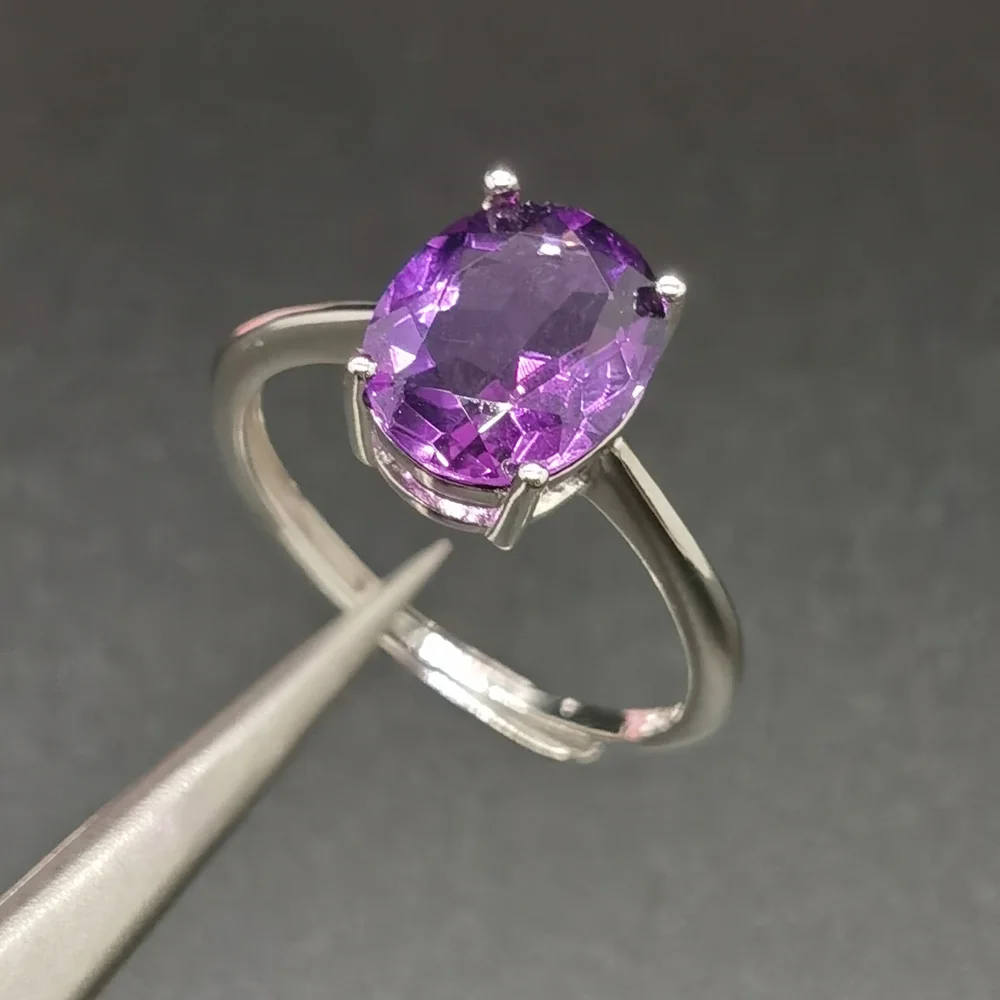 

3ct Natural Amethyst Ring 8mm*10mm VVS Grade Amethyst 925 Silver Ring 925 Silver Crystal Jewelry with Gold Plating