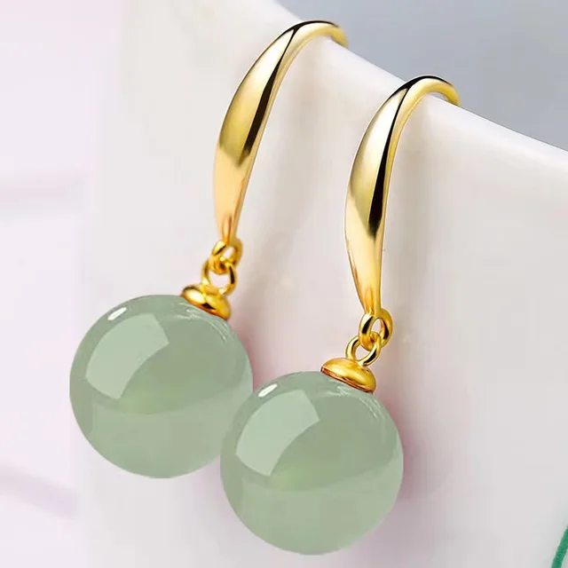 Boucles d'oreilles en argent regardé 925 avec perle blanche pour femme, boucles d'oreilles en or 18 carats, jade vert palais vintage, cadeau de joaillerie fine 1
