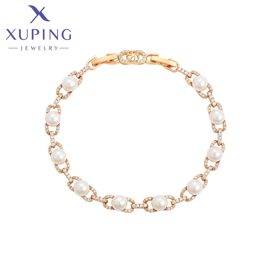 

Xuping Fashion Jewelry New Charm Imitation Pearl Women's Bracelets of Gold Color Party Gift S00139330