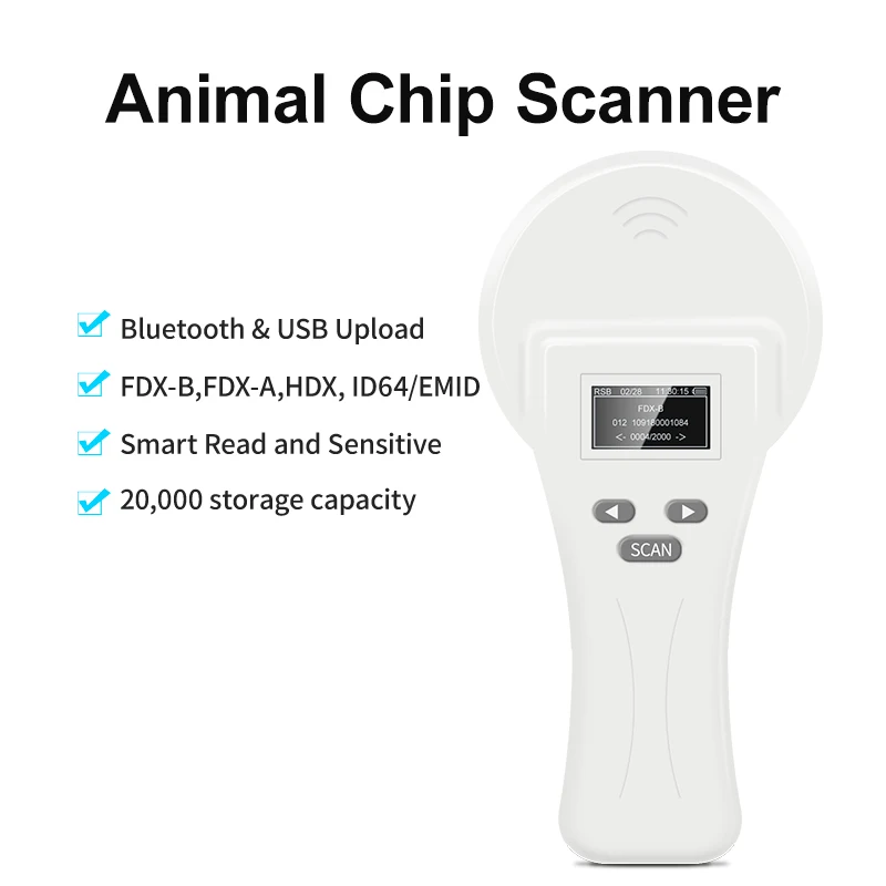 134.2KHz Animal RFID Handheld EM4305 Ear Tag Collector Reader EMID FDX-B(ISO11784/85 Microchip Scanner With BT And USB
134.2KHz Animal RFID Handheld EM4305 Ear Tag Collector Reader EMID FDX-B(ISO11784/85 Microchip Scanner With BT And USB