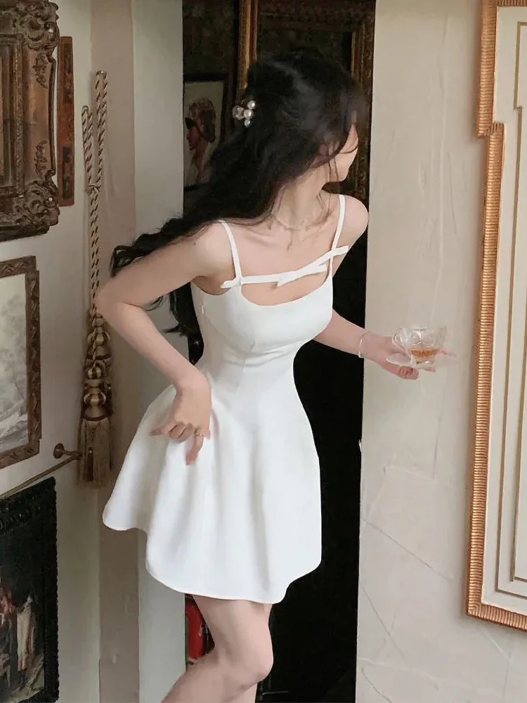 

Женское платье с бантом на бретелях, тонкое короткое платье во французском стиле, молодежная одежда, лето 2023