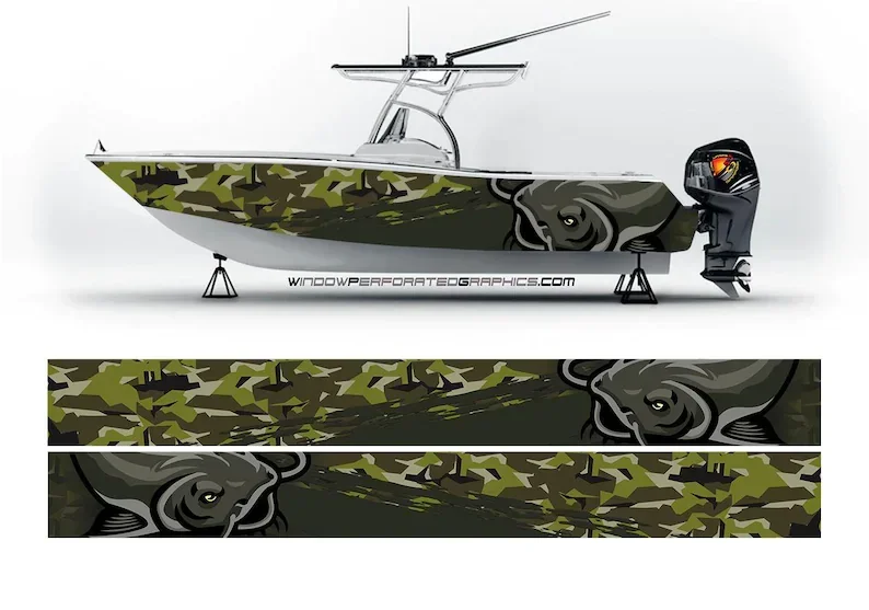

Camo Catfish Graphic Vinyl Boat Wrap Bass Fishing Pontoon Sportsman Decal Sea Water