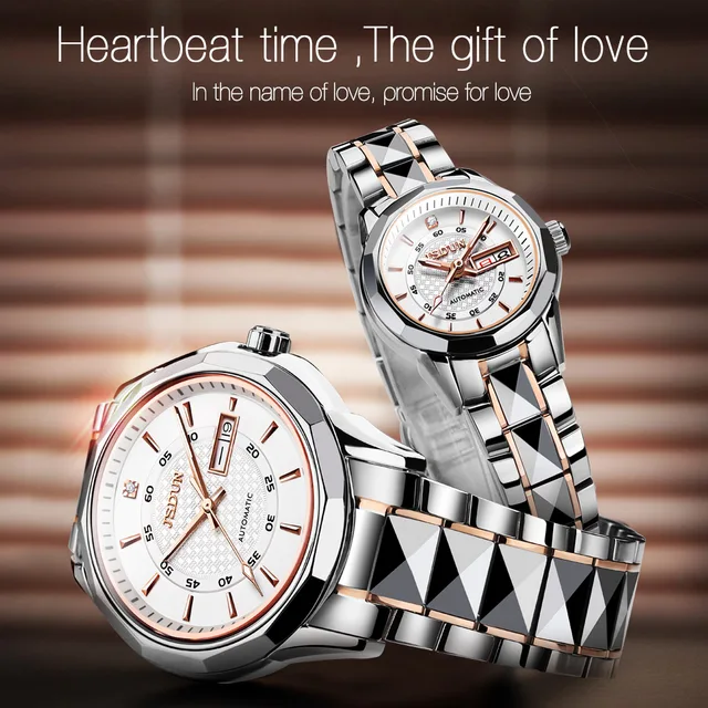 JSDUN-Montre mécanique automatique pour couple, étanche, marque supérieure, amoureux romantique, date, mode originale, hommes et femmes 2