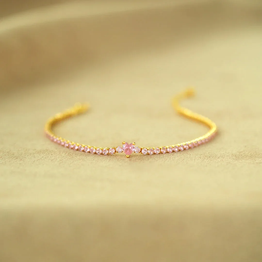 

Boutique Pink Zircon Bracelet Pave CZ 24K Gold Plated Bangle For Girl Women Charm Jewelry Exquisite Decoration New Trendy