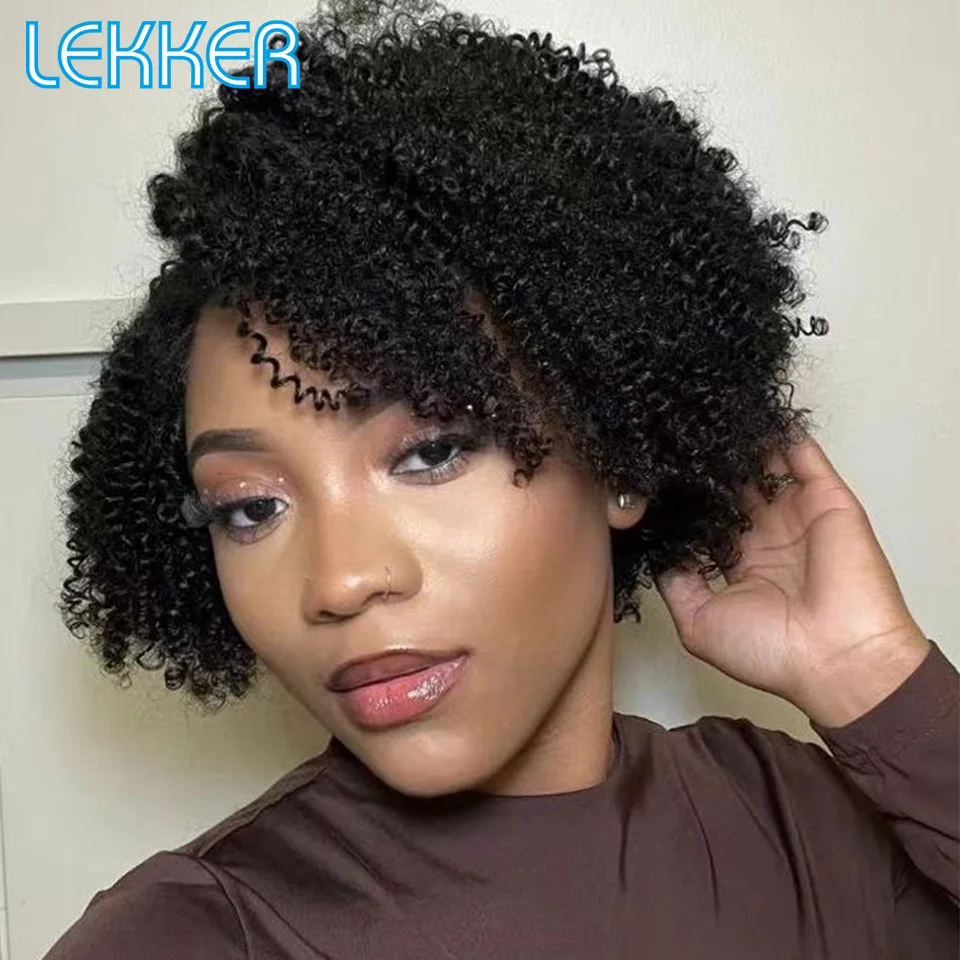 

Lekker Wear to go Short Afro Kinky Curly Bob Deep Part Lace Human Hair Wigs For Women Brazilian Remy Hair 250 Density Curly Wigs