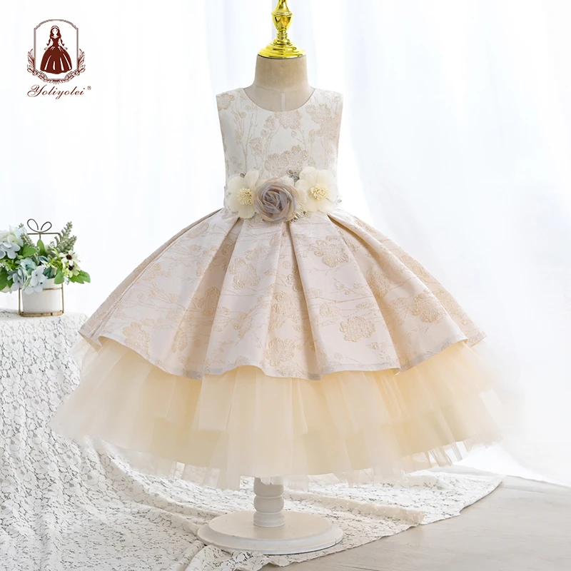 

Yoliyolei Jacquard Dress For Kids Girl Baby Christmas Princess Party Dresses Child Girl Clothes 5 Years Birthday Wedding Gown