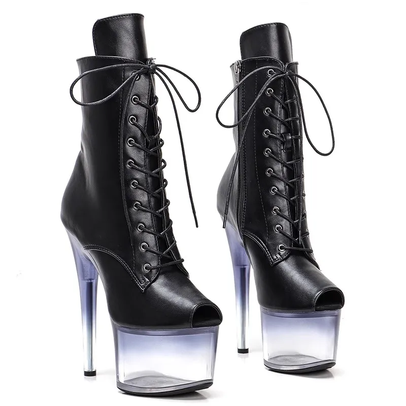 

Женские ботильоны с открытым носком Auman Ale, экзотические ботинки из искусственной кожи на платформе и высоком каблуке 17 см/7 дюймов, обувь для танцев на шесте, 132