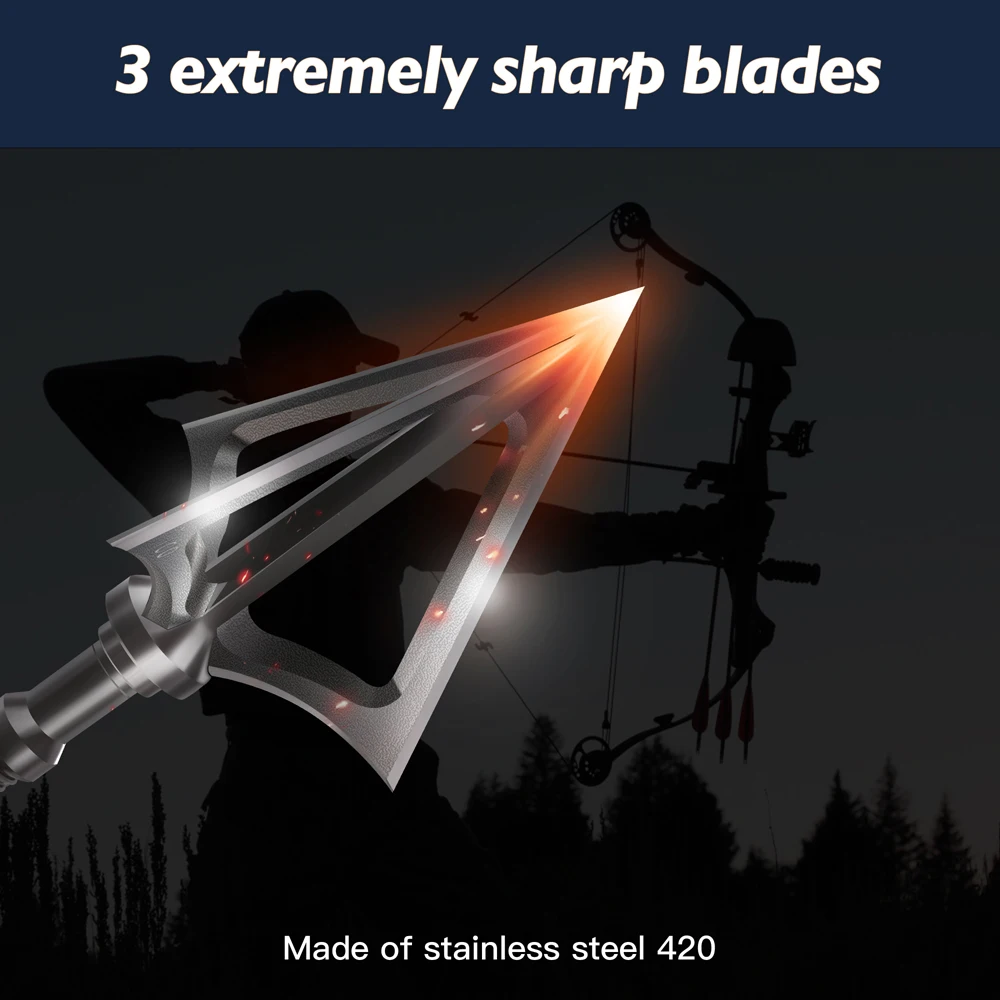 

Stainless Steel Arrowhead Screw Tips for Archery, Sharp Blade, Arrow Head, Hunting, Sharp, 100 Grain, 3 Blades,6/9/15/24pcs