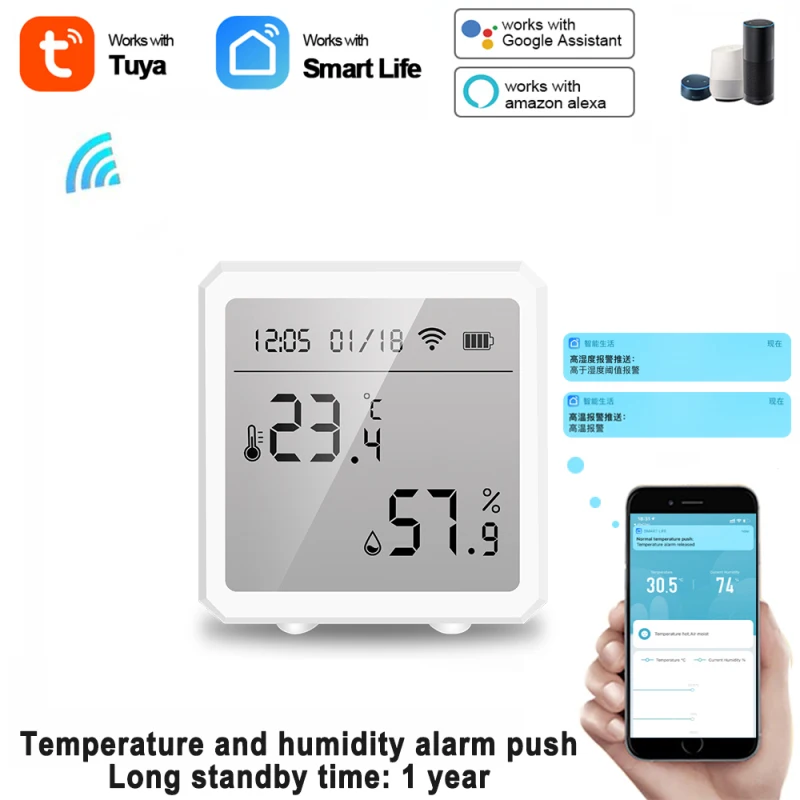 Tuya Wifi Smart Temperature and Humidity Sensor With LCD Screen Digital Display Wireless Thermometer Work With Alexa Google Home
Tuya Wifi Smart Temperature and Humidity Sensor With LCD Screen Digital Display Wireless Thermometer Work With Alexa Google Home